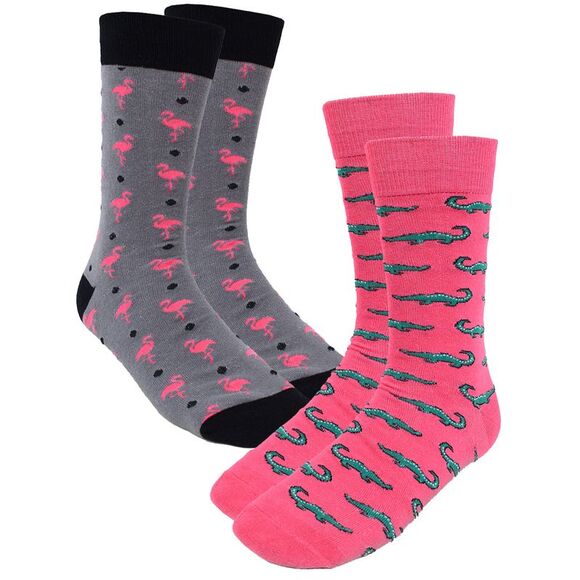 Pink Flamingos & Alligators 2 Pack Crew Socks - Picture 1 of 4